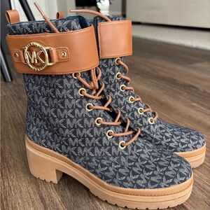 Michael Kors Women's Black and Brown Lace Up Boots